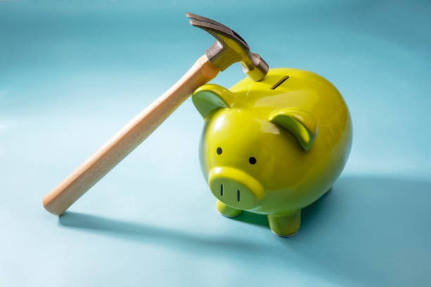 istock Large Green Piggy Bank on Blue Background 1263184877