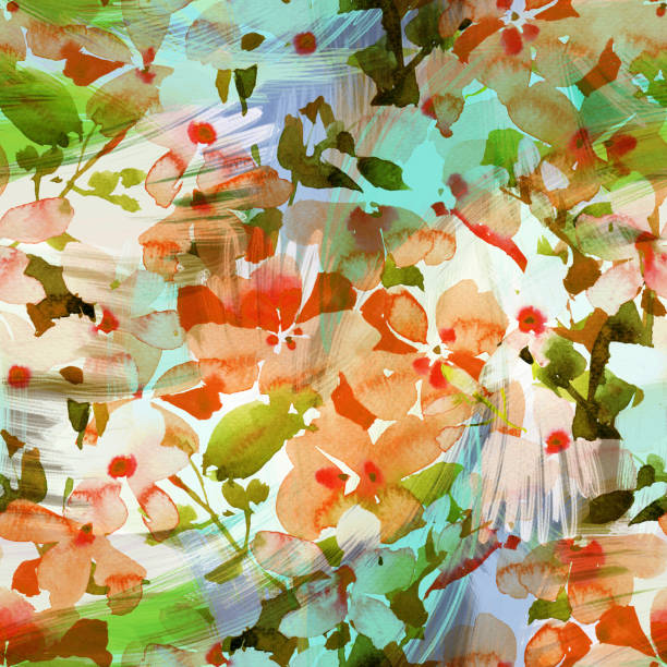 istock Watercolor floral seamless pattern. Hand drawn summer background made of meadow flowers with brush strokes hatching texture. Flower buds blooming. Colorful botanical drawing for fabric and textile. 1263214553