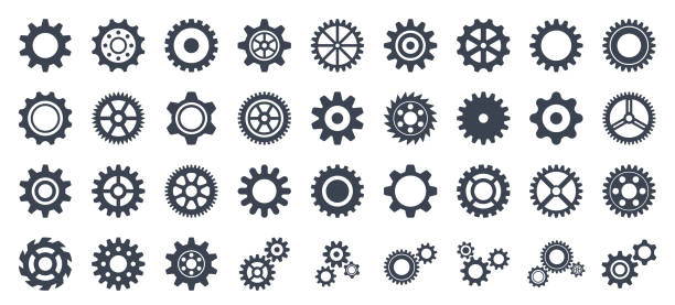 gear icon set - vektor-kollektion von zahnrädern - ausrüstung und geräte stock-grafiken, -clipart, -cartoons und -symbole