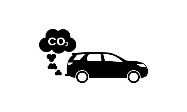 Car exhaust fumes with co2 icon. Vector on isolated white background. EPS 10 Car exhaust fumes with co2 icon. Vector on isolated white background. EPS 10. emitting stock illustrations