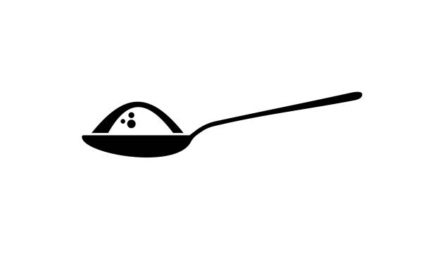 ложка с ингредиентом значок. чайная ложка с сахаром, солью, мукой. кулинария proces концепции. вектор на изолированном белом фоне. eps 10 - sugar spoon salt teaspoon stock illustrations