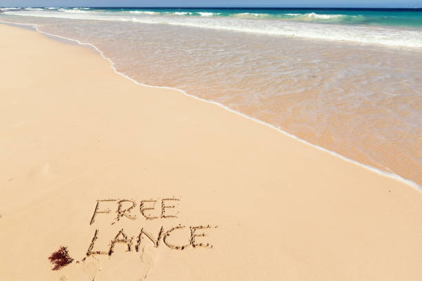 istock Inscription FREELANCE on sandy beach 1263228666