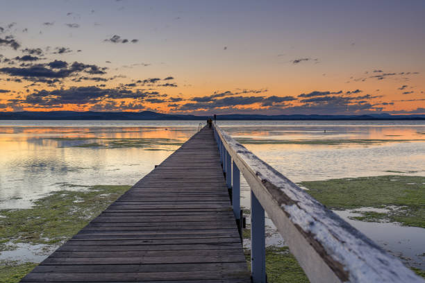 istock Sunset over the Lake and the long jetty 1263239391