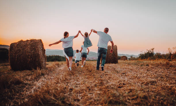Happy farmer family