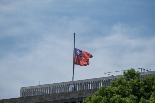 Taiwanese flag seen half mast in tribute for the deseased former Taiwanese president Lee Teng-hui.