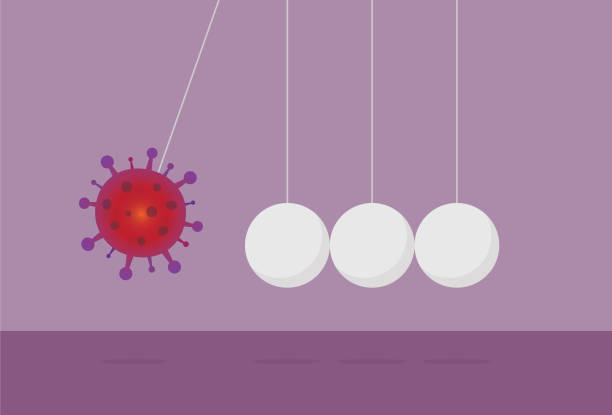 illustrations, cliparts, dessins animés et icônes de l’effet de la pandémie de virus - impact pendulum sphere newtons cradle