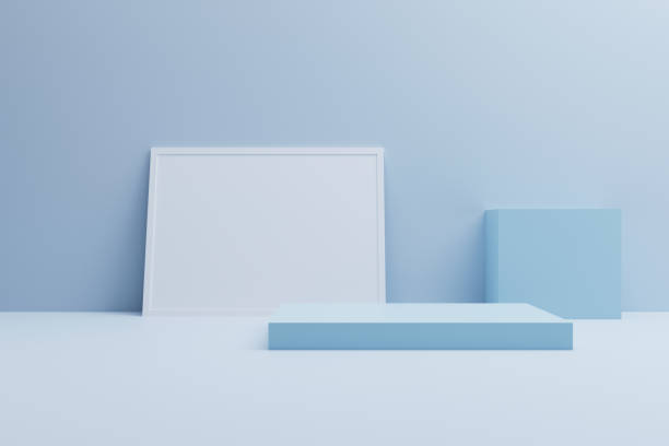 istock Mock up podium, abstract blue shape 3d illustration 1263278087