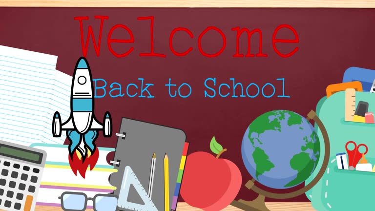 School concept icons against welcome back to school text