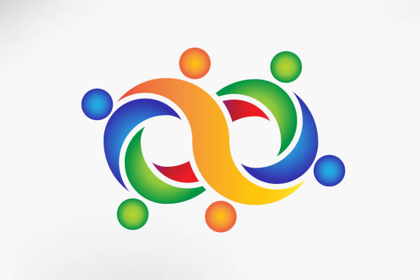 Teamwork unity people infinity symbol icon Teamwork unity people infinity symbol icon vector web image design template background cartoon of the how to draw a infinity sign stock illustrations