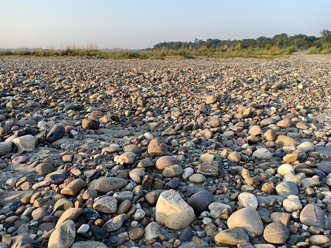 Dry river filled with stones.