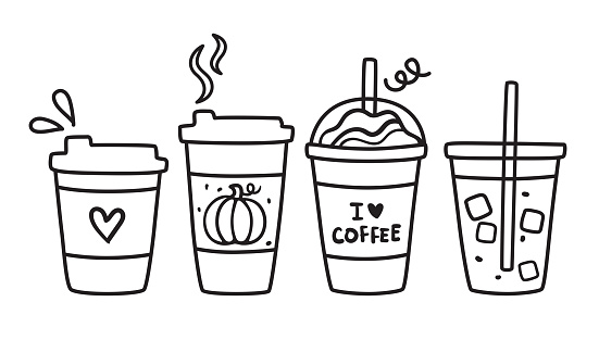 Cute Hot And Iced Coffee To Go Doodle Vector Illustration Stock  Illustration - Download Image Now - iStock