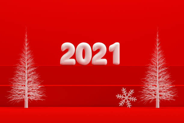 istock Christmas 2021 New Year Concept, Red Background, Staircase Stand Podium 1263303205
