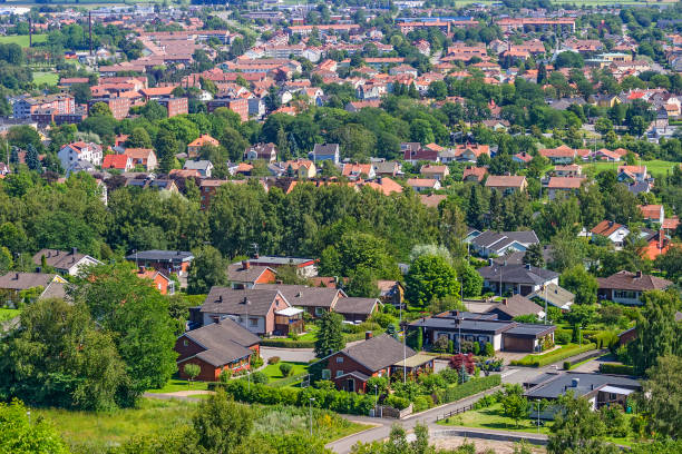 istock High angle view of a small town with houses 1263304299