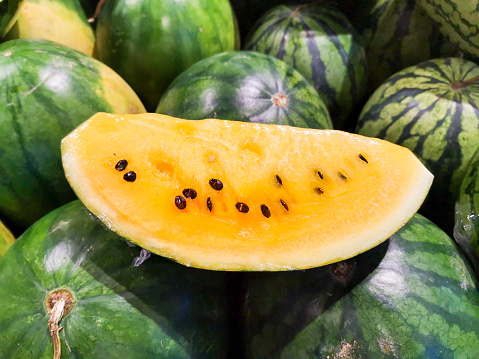 Yellow seeded watermelon, summer fruit, refreshing, tropical fruit
