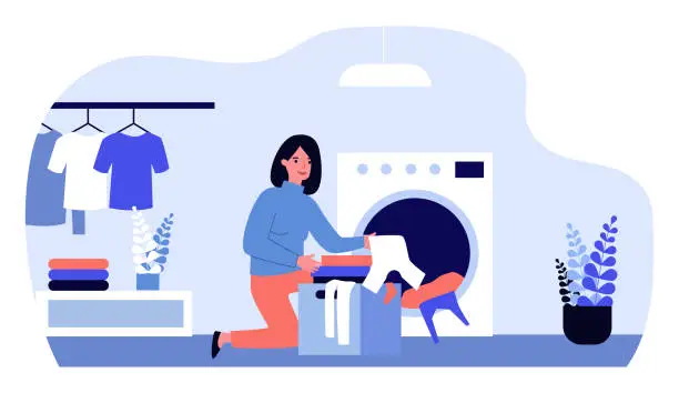 Vector illustration of Woman doing laundry