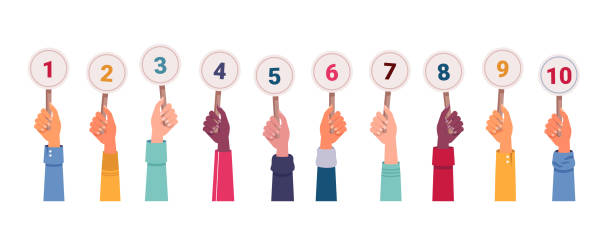 Isolated hands with score. Vector hand holding scorecards. Jury committee showing mark or voting. Icon for math education. Competition score and number sign, result card and numeric figure theme Isolated hands with score. Vector hand holding scorecards. Jury committee showing mark or voting. Icon for math education. Competition score and number sign, result card and numeric figure theme judge sports official stock illustrations