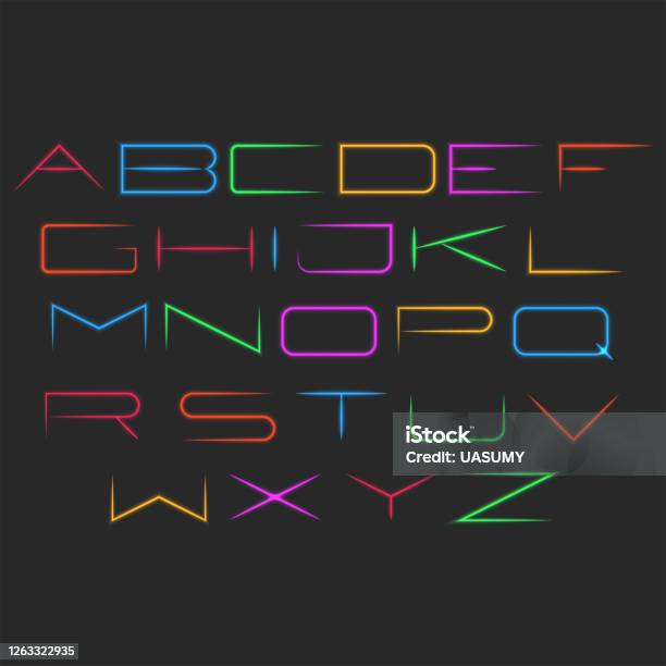 Fhe Lettering Neon Color Glowing Neon Font Typography Mockup Set Of Letters From Thin Bright ...