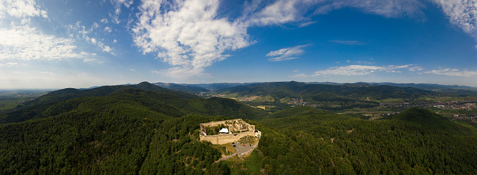 Alsace France July 21th of 2020 Aerial view of Castle Hohlandsbourg  in the Alsace region France