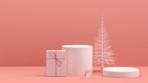 istock 3D Empty Product Stand, Platform, Podium with Gift Box and Christmas Tree, Minimal Design 1263328942