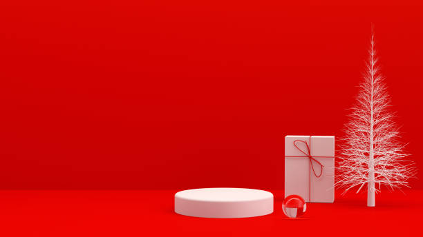 istock 3D Empty Product Stand, Platform, Podium with Gift Box and Christmas Tree, Minimal Design 1263329120
