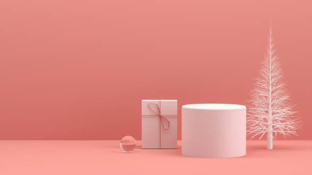 istock 3D Empty Product Stand, Platform, Podium with Gift Box and Christmas Tree, Minimal Design 1263329360