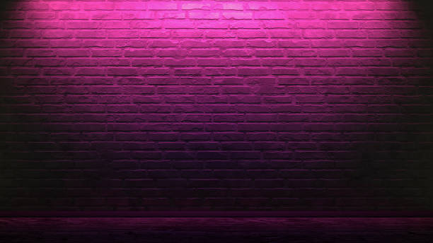istock Brick wall, grunge dark night background, neon color light . 3d rendering 1263329532