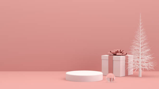 istock 3D Empty Product Stand, Platform, Podium with Gift Box and Christmas Tree, Minimal Design 1263330094