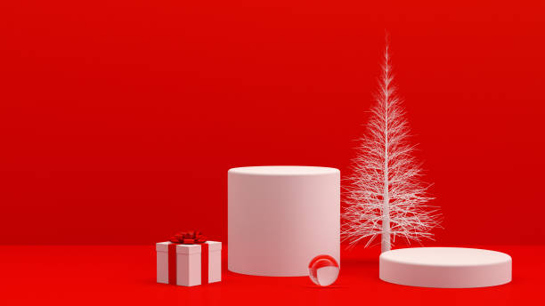 istock 3D Empty Product Stand, Platform, Podium with Gift Box and Christmas Tree, Minimal Design 1263331722