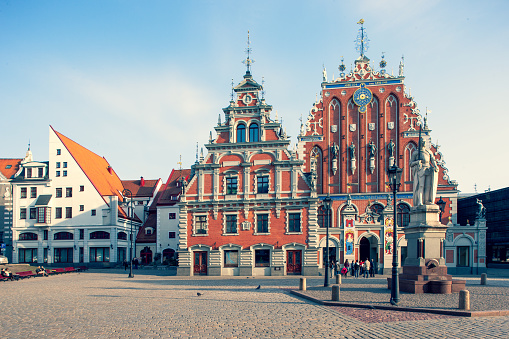 The famous house of the blackheads in the Town Hall Square in Riga. One of the main attractions of the capital of Latvia
