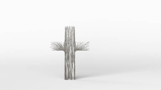 Growing Tree in a shape of a Cross. Eco Concept. 3D rendering.