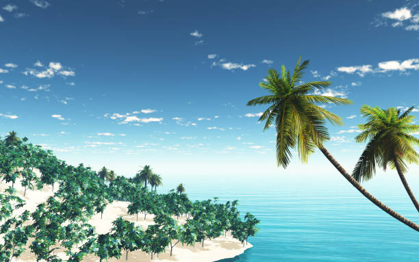 istock 3D tropical island landscape with palm trees 1263348139