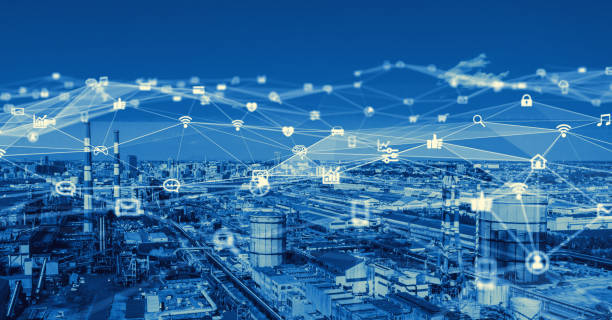 istock Industrial technology concept. Communication network. INDUSTRY 4.0. Factory automation. 1263348532