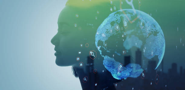 AI (Artificial Intelligence) concept. Global communication network. Sustainable development goals. SDGs.