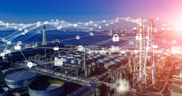 istock Industrial technology concept. Communication network. INDUSTRY 4.0. Factory automation. 1263350233