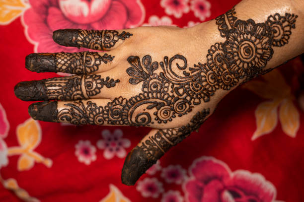 istock Human hand decorated with henna tattoo 1263350731