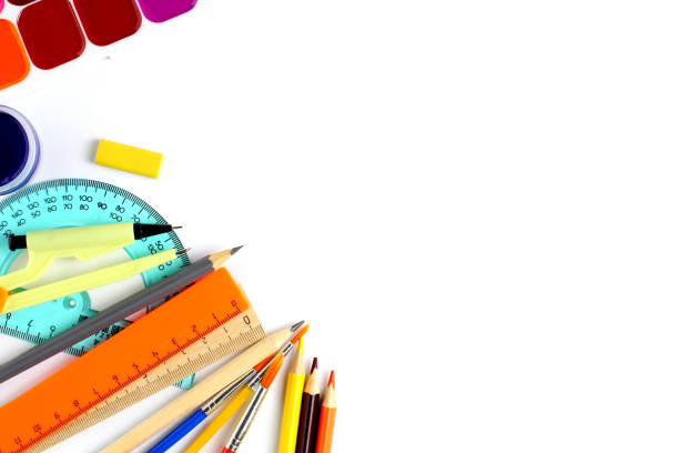 istock School supplies as a frame on a white background, close-up. Back to school concept. Top view, flat lay, place for text, copy space. 1263350770