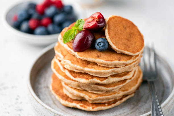 istock Healthy oat pancakes with berries 1263353357