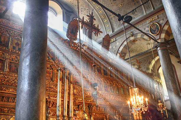 Rays of lights inside of St George Cathedral. It is the principal Eastern Orthodox cathedral stock photo