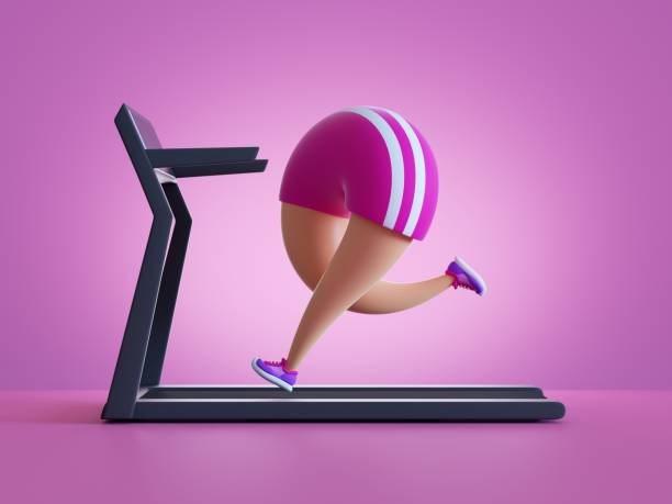 istock 3d render, cartoon character corpulent legs run on treadmill. Cardio training. Weight loss concept. Funny sportive clip art isolated on pink background 1263367448