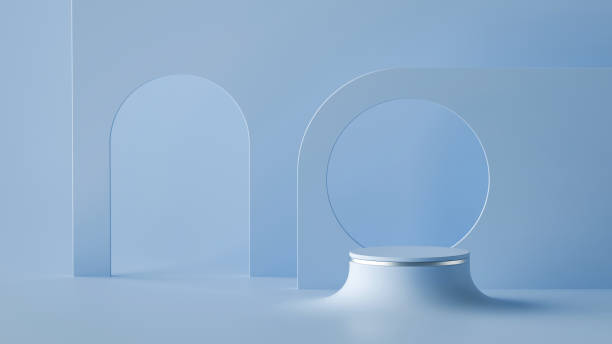 istock 3d render, abstract minimal room architectural background, arch niche. Empty cylinder podium, vacant pedestal, round stage, showcase stand, blank product display platform. Mockup with copy space 1263367516