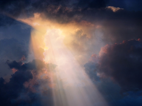 Holy light in clouds. 3D rendering