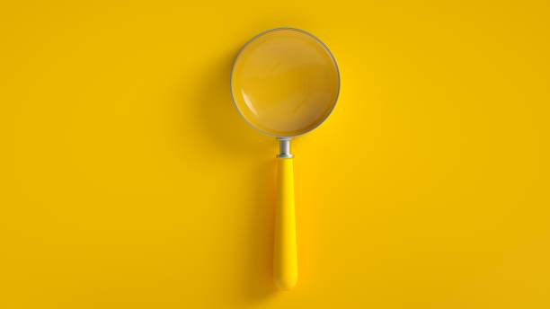 돋보기 - isolated on yellow magnifying glass searching glass 뉴스 사진 이미지