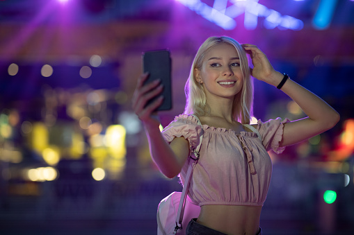 Taking selfie in the amusement park