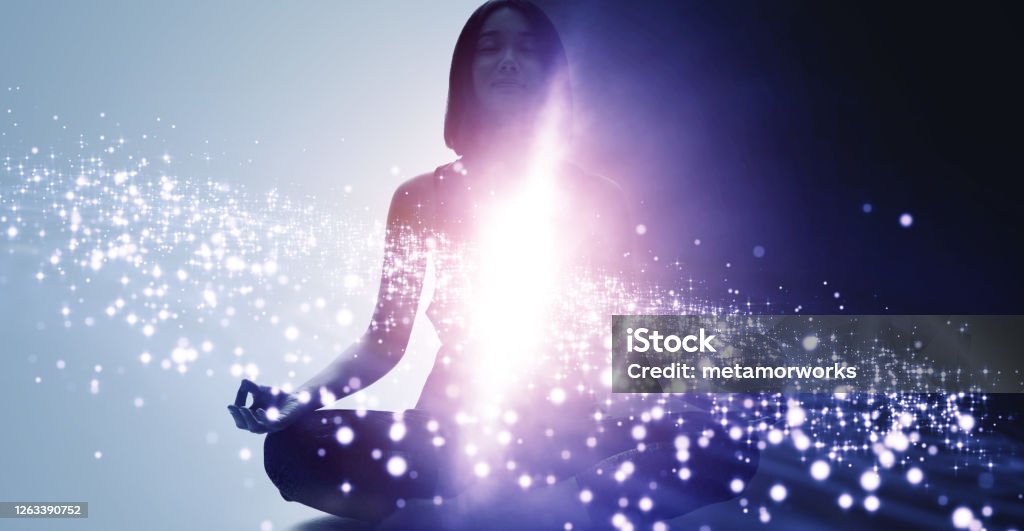 Mindfulness meditation concept. Meditating young woman. Yoga. Concentration. Spirituality Stock Photo