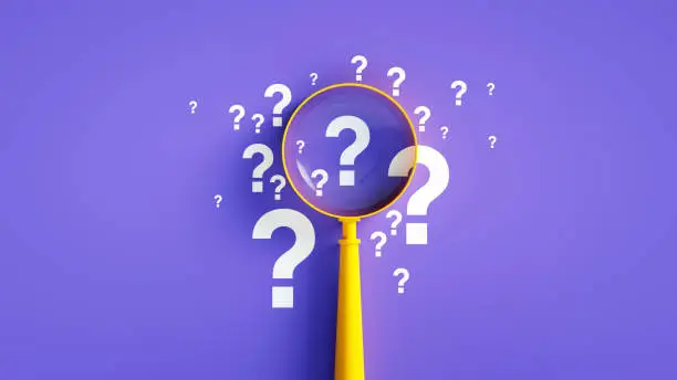 Magnifier And Question Mark On Purple Background