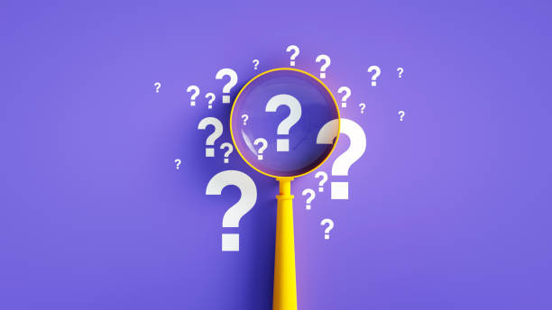 Magnifier And Question Mark On Purple Background Magnifier And Question Mark On Purple Background magnifying glass photos stock pictures, royalty-free photos & images