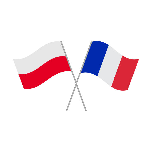 polnische und französische flaggen-symbol isoliert auf weißem hintergrund. vektor-illustration - frankreich polen stock-grafiken, -clipart, -cartoons und -symbole