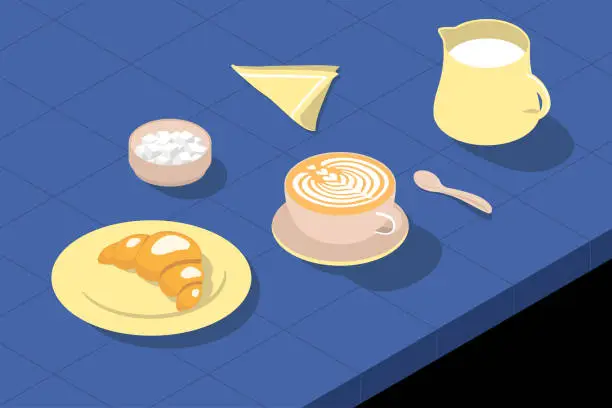 Vector illustration of Isometric morning coffee set vector illustration