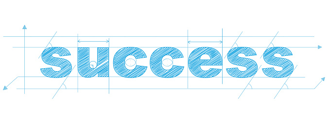 SUCCESS blue vector draft typography banner