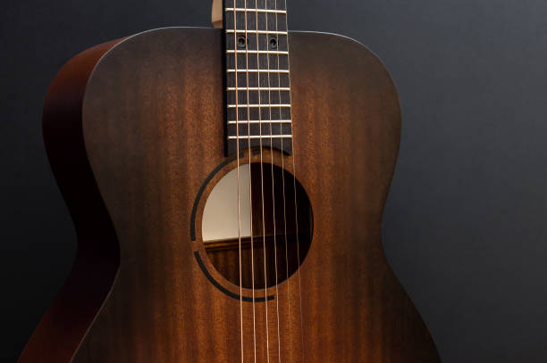 istock Acoustic guitar on black background. Close up. 1263402722